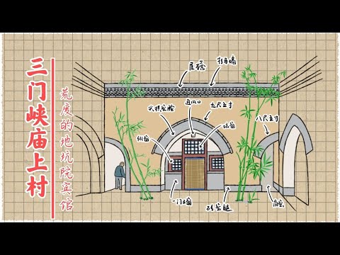 中国河南三门峡市庙上村，地坑院里的竹林假山池塘，老住户都年过九旬