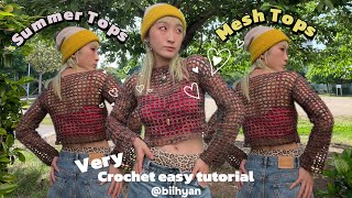 【かぎ針編み】簡単！メッシュトップス(サマーニット)🍹🌺🤎/Crochet Summer Mesh Top /初めてお洋服を編む方も☺️🧶