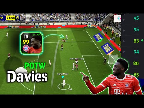 Alphonso Davies 99 Rated POTW Player LB Card Skills Gameplay Review in efootball Pes 2025 Mobile