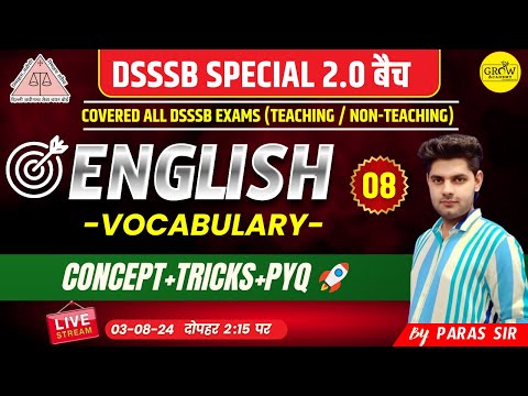 English Vocabulary Class - 8 | DSSSB English | DSSSB Special | Paras Sir