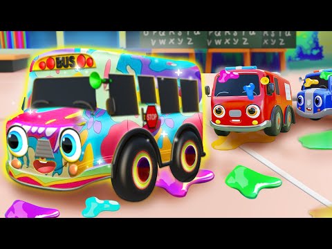 The  Wheels On The Colorful  Bus | Painting Bus | Nursery Rhymes & Kids Songs - Baby Car Songs TV