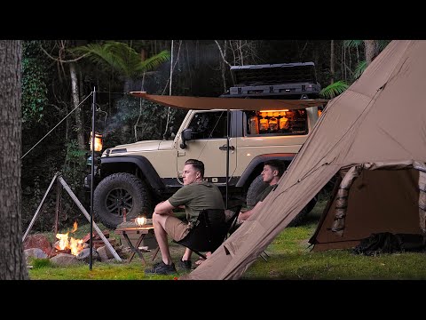 Brothers CAMPING in Rain Forest [ RELAX, SLEEP in a big Teepee Tent | ASMR ]