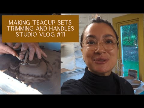 Pottery Studio Vlog 11 - Making teacup sets, carving citrus juicers and throwing plates