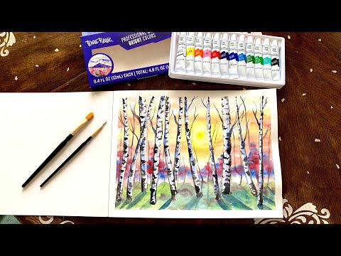 Step-by-Step Watercolor Birch Tree Painting | Colorful Sky, Sun, and Nature Watercolor Painting