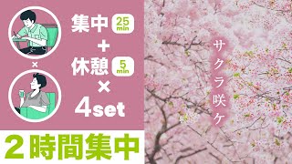 【頑張れ受験生】桜並木とピアノの音で2時間超集中【ポモドーロタイマー25分集中+5分休憩】【勉強用/作業用BGM】