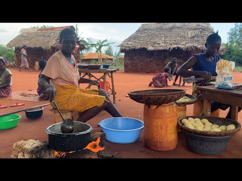 African Village Life #cooking Pumpkin Bread Served With Organic Beans For Dinner