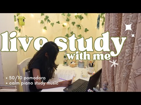 Live Study With Me for 2 Hours | 1 -  3 pm | India | Pomodoro 50/10 Timer x 2 blocks | Piano music