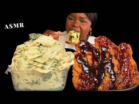 ASMR CHICKEN WINGS  & ALFREDO CREAMY PASTA MUKBANG (NO Talking) |Slurpy Sticky Eating Sounds