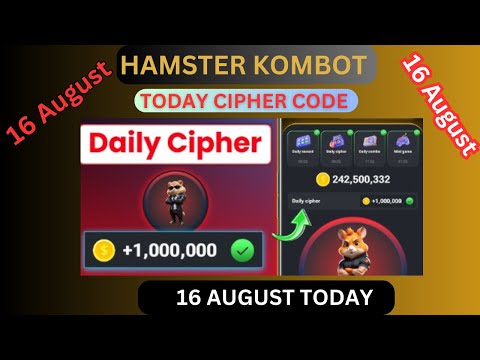 16 August Daily Combo & Daily Cipher  | Hamster Kombat Daily CipherGame 16 August | Claim coin