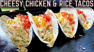 ABSOLUTELY INCREDIBLE! CHEESY CHICKEN AND RICE TACOS ON THE GRIDDLE! EASY RECIPE