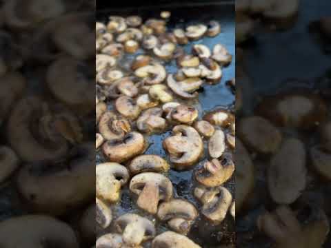 WHY IS THIS SO SATISFYING? Sautéed mushrooms on the griddle - so good! #griddle