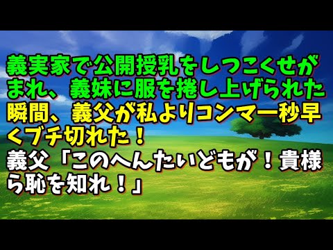 【スカッとひろゆき】義実家で公開授乳をしつこくせがまれ、義妹に服を捲し上げられた瞬間、義父が私よりコンマ一秒早くブチ切れた！義父「このへんたいどもが！貴様ら恥を知れ！」