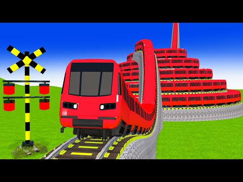 踏切アニメ あぶない電車 RED TRAIN Climbing Pyramid 🚦 踏切 Fumikiri 3D Railroad Crossing Animation #1