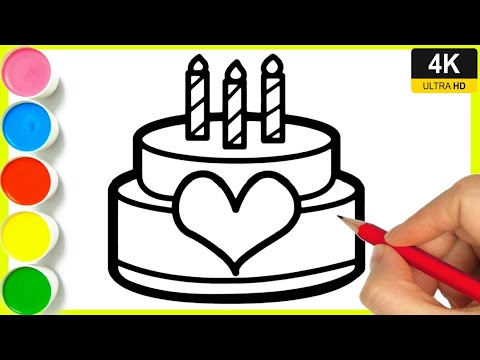 HOW TO DRAW A CUTE CAKE || EASY DRAW AND COLOUR STEP BY STEP || BIRTHDAY CAKE STEP BY STEP DRAWING