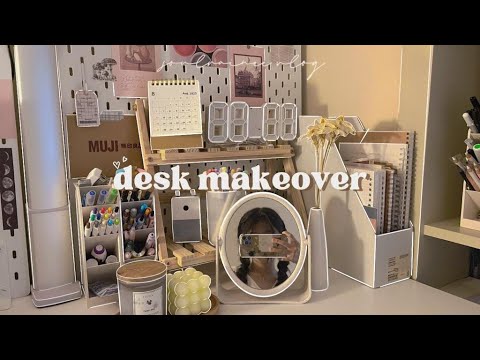 aesthetic desk makeover 🐻🌼|| minimalist setup, simple & cozy organization, pinterest inspired