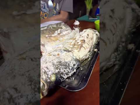 Grilled sea bass with salt. #shorts #subscribe #share #viral #thailand #salt #sea