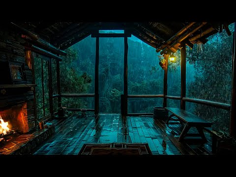 Hidden Wooden House Inside The Forest - Fireplace, Extreme Rain & Thunder For Your Deep Sleep