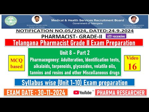 Telangana Pharmacist Grade-II exam Preparation II Unit 8 - part 2 II Unit 1-10 exam preparation