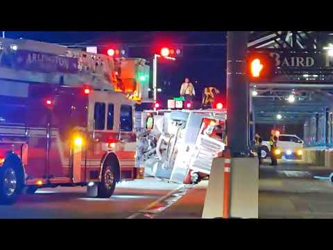 SEMI FLIPS WITH FULL LOAD OF CATTLE ON OVER PASS ARLINGTON TEXAS