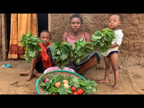 African Village Life Of Our Young Mom #cooking Corn Stach Served With Vegetable egg For Dinner