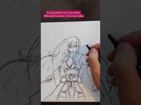 Timelapse fan art drawing of Erza Scarlet (Fairy Tail) in her Yuen dress.