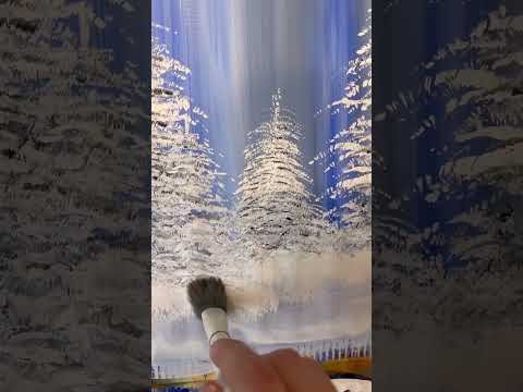 [clip] EASY snowy trees landscape painting idea 🎨❄ #easypainting #tutorials #beginnerfriendly