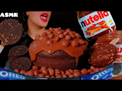 🍫asmr Nutella chocolate cake 👅with milk and chocolate cornflakes with magnum and OREO|먹방 초콜릿 EATING