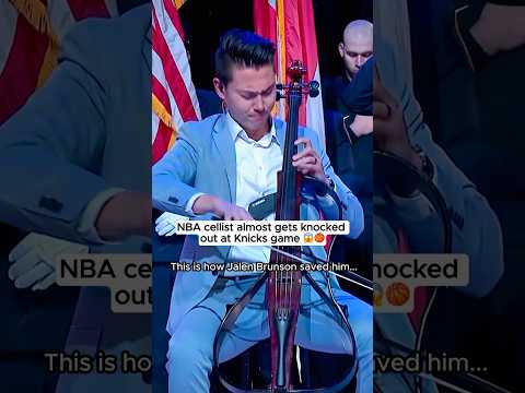 Close call 😱 NBA cellist almost gets KO’d at Knicks game… how does Jalen Brunson save the day?