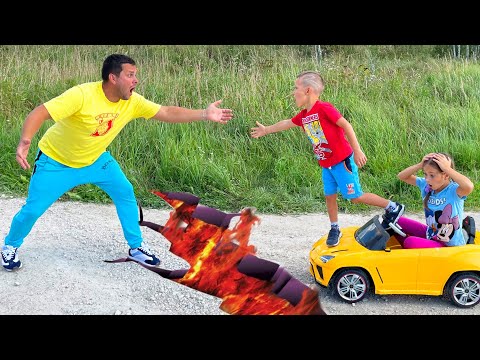 Sofia and Dad on Kids car Lava Escape Adventure!