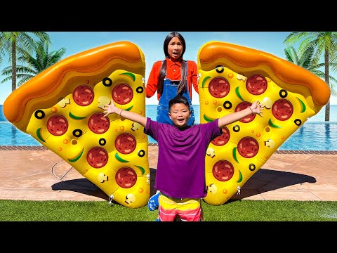 Wendy and Alex Goes Swimming in the Pool with Giant Pool Floats