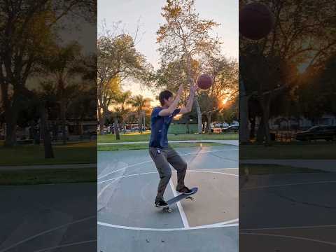 Skater tries to play basketball