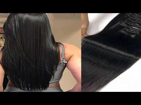 Clip ins Hair Extensions Straight Human Hair 100% Unprocessed Full Head Brazilia