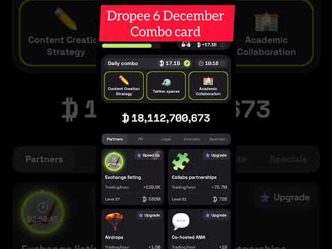 DROPEE 6 DECEMBER COMBO CARD || DROPEE AIRDROP || DROPEE TODAY COMBO CARD