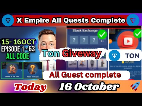 16 October All Quests Code X Empire | Investment Fund Card | Rebus Of The Day | Youtube Video Code