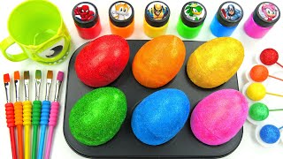 Satisfying Video Rainbow Mixing All Candy in Color EGGS Fruit Rainbow Glitter Lollipop Cutting ASMR