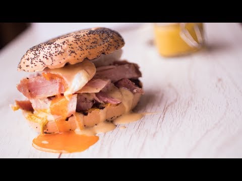 Mouth Watering Egg Bagel with Ham Hock & Truffle Hollandaise | John Quilter