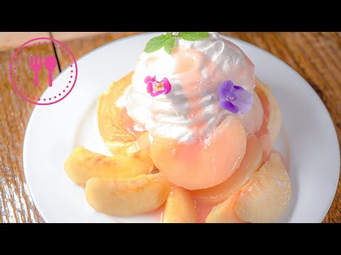 HOW TO MAKE JAPANESE FLUFFY PANCAKES WITH PEACH in Shibuya, JAPAN / SWEETS LOVERS