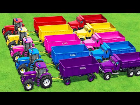 TRANSPORTING PIXAR CARS & FRUITS WITH COLORED & JOHN DEERE vs CLAAS vs TRACTORS - BeamNG.drive #983