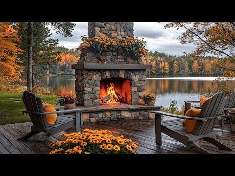 Autumn Fireplace 🔥 Relax and study with the sounds of fireplace, water, birds singing for Halloween🍂