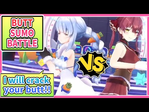 Pekora and Marine Fights by Butt Sumo for Rabbitization Plan [ENG SUB] Hololive