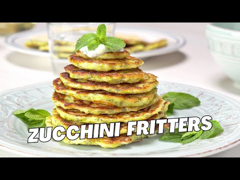 ZUCCHINI FRITTERS with TZATZIKI SAUCE. Easy Zucchini Pancakes in 25 MINUTES. Tasty Summer Recipe.