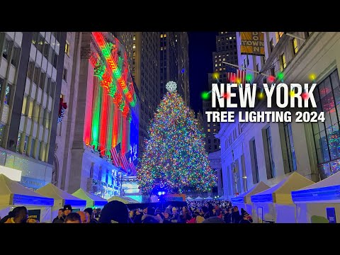 NYC Christmas 2024 4K NYC Christmas 101th Annual NYSE Wall Street Christmas Tree Lighting 2024