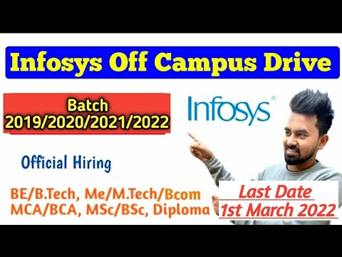 🔴 Infosys Off Campus Drive for 2019/2020/2021/2022 Batch || BE/BTech/ME/MCA/MSc/BSC/BCA/BCom/Diploma