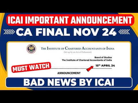 ICAI Important Announcement | CA Final Nov 24 | ICAI Postpone Live Virtual Classes Batch 2 |Bad News