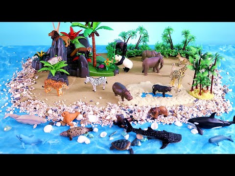 Island Sets Diorama with Miniature Animal Figures, Dinosaurs and Playmobil Animal Figurines