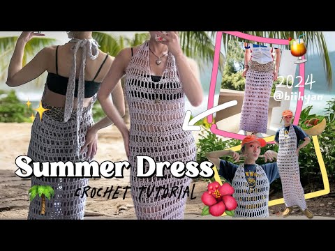 【かぎ針編み】意外と簡単！サマードレス👗🍍🏖️/Crochet Summer Dress /長編みと長々編みで作るよ🐳🦀✨