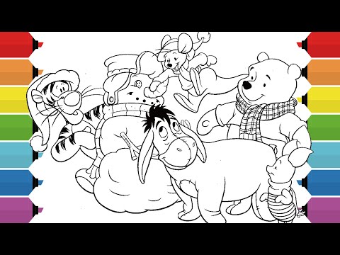 Winnie the Pooh Christmas Disney Coloring Page | Winnie the Pooh, Tigger, Piglet, Eeyore & Roo