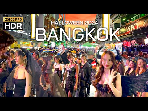 🇹🇭 4K HDR | 🎃 Halloween Night 2024 👻 Khaosan Road Bangkok Thailand