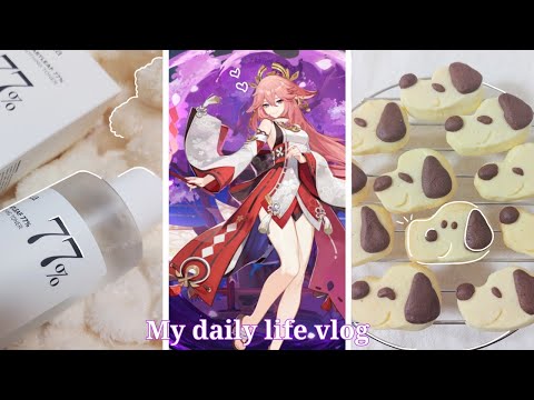 【Vlog】How to spend college student spring break/ Making sweets 🍪Genshin  Impact🎮