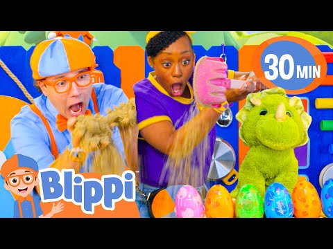 Blippi and Meekah Dig In Kinetic Sand For Dino Egg 🦖 Learning Animals | Educational Videos for Kids